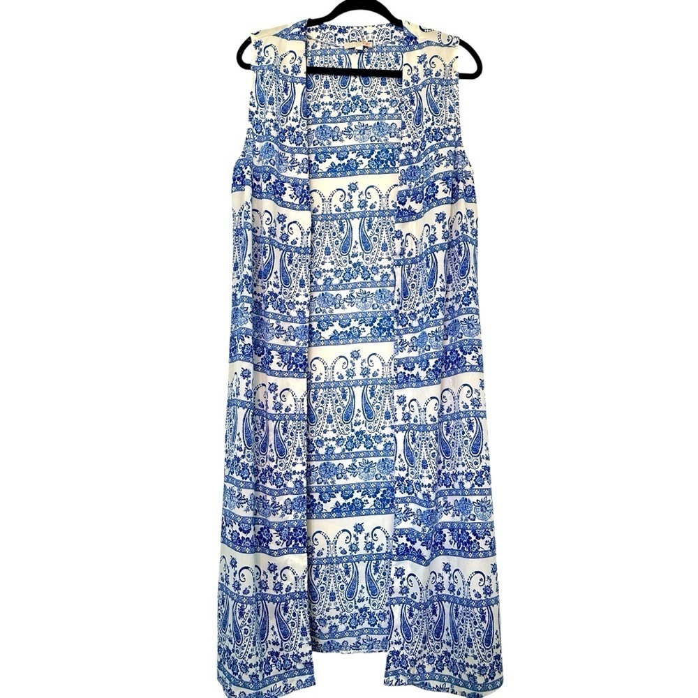 K172 GB Sleeveless Long Duster Patterned Kimono Medium